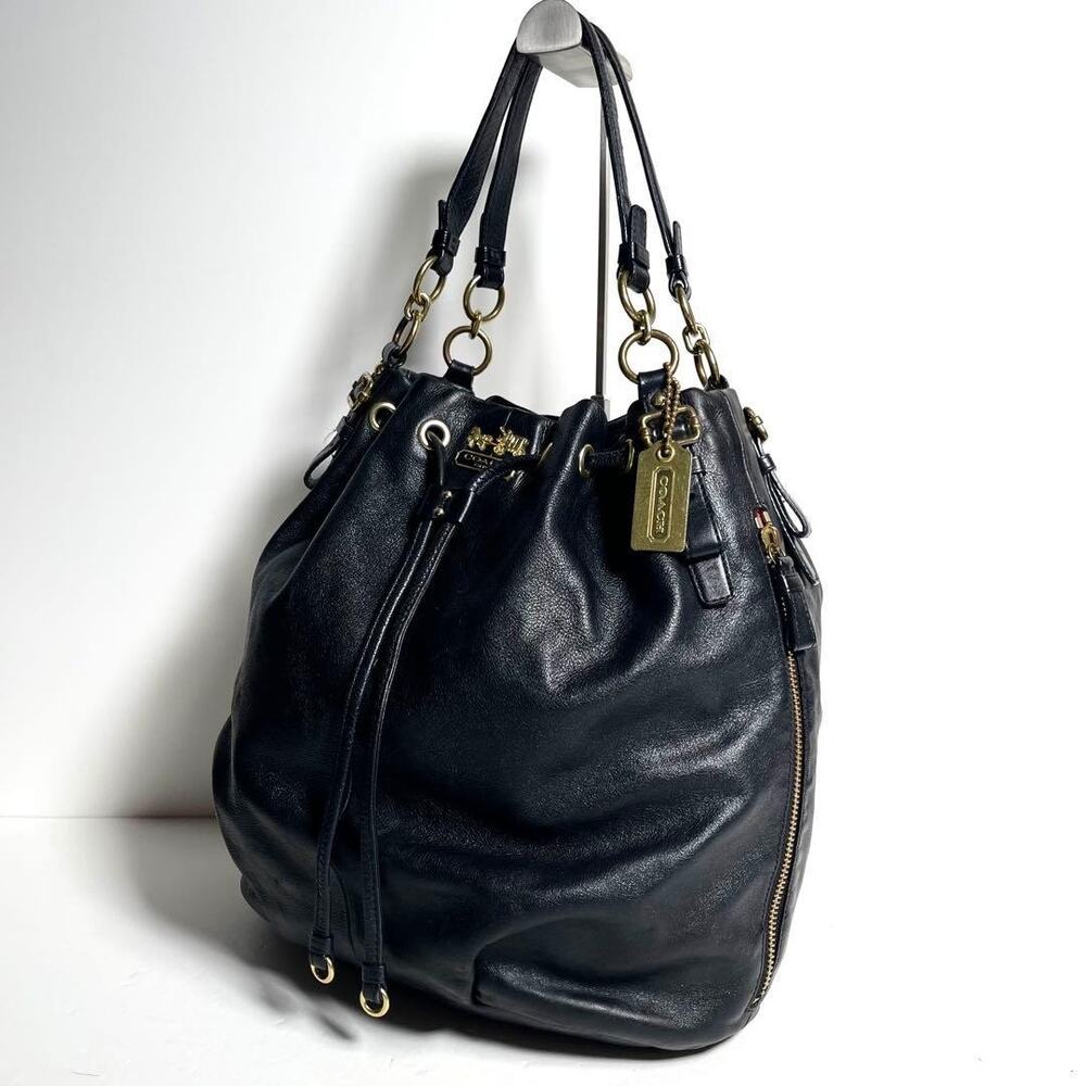 Coach Black Leather Drawstring Shoulder Bag